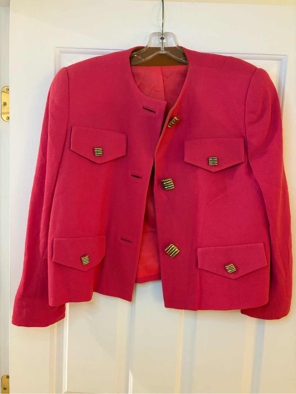 David Hayes Women’s Tailored Pink Pocket Jacket - Gold Button Detail (Size 12)